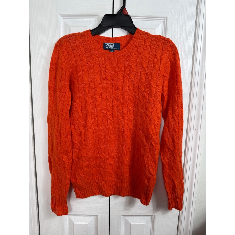 Polo Ralph Lauren Cashmere Cable Knit Sweater L Orange Preppy Luxe Quiet Luxury